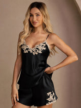 [Noir] SilkSilky-FR Sleeveless V Neck Ensemble Camisole 001