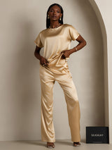 [Champagne] SilkSilky-FR Short Sleeve Boat Neck Femme T-Shirt 006