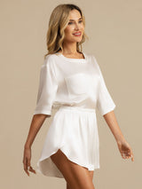 [Blanc] SilkSilky-FR Manches courtes Col Rond Femme Pyjamas 003