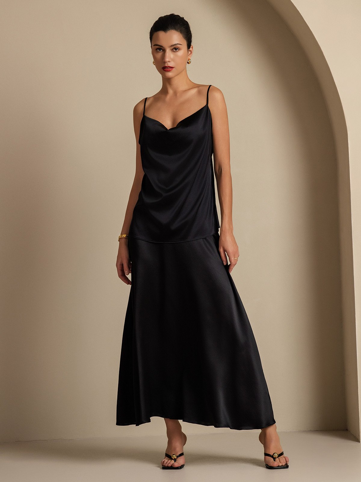 [Noir] SilkSilky-FR 19Momme Soie Skirt 007,