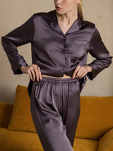 [Gris Pourpre] SilkSilky-FR Long Sleeve Lapel Collar Femme Pyjamas 008