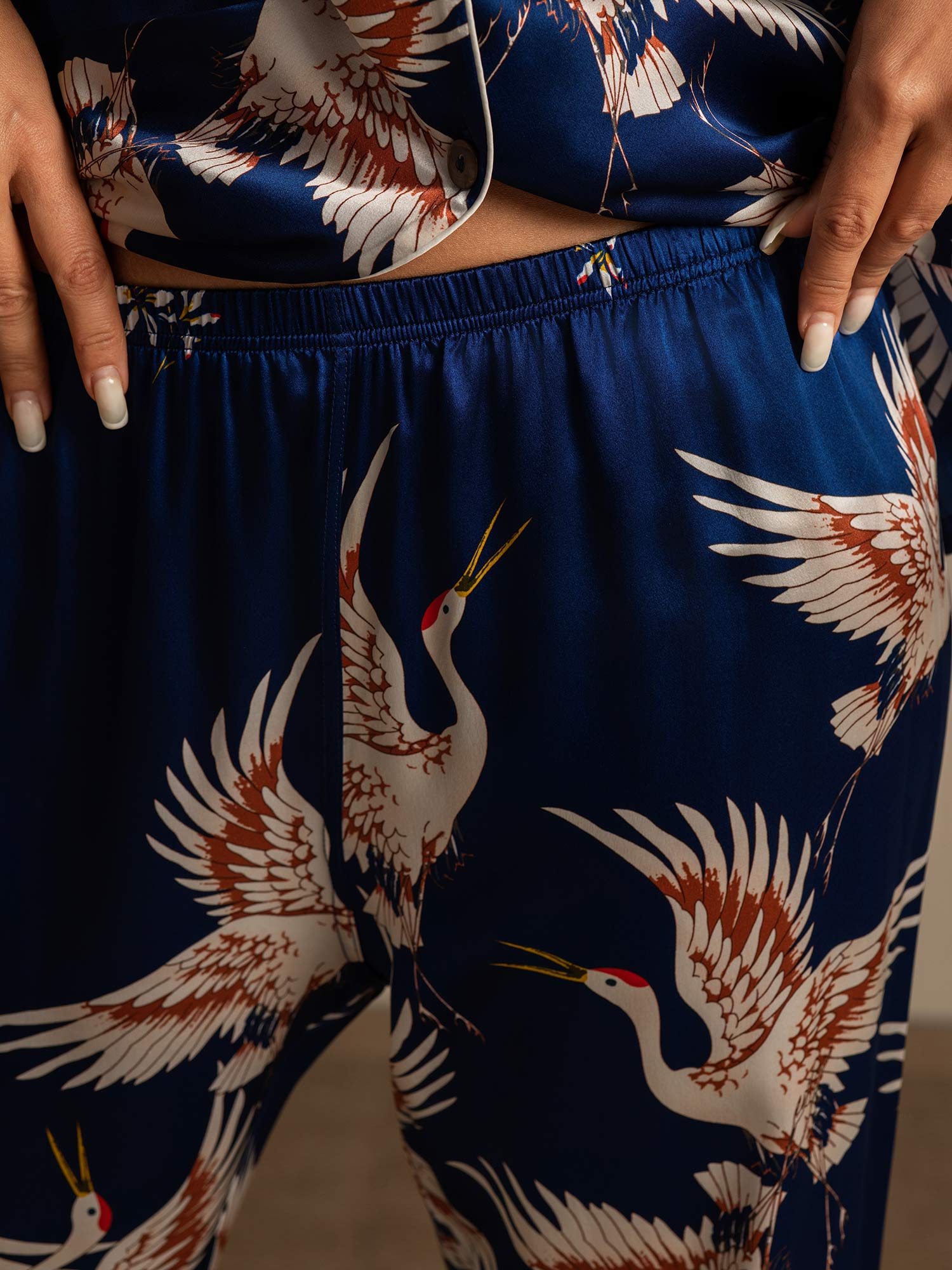 [Bleu Foncé] SilkSilky-FR 19Momme Pure Soie Womens Pajamas 010,