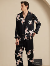 [Noir] SilkSilky-FR Long Sleeve Lapel Collar Homme Pyjamas 003