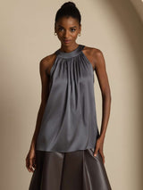 [Gris Foncé] SilkSilky-FR Sleeveless Halter Femme T-Shirt 001