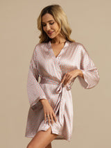 [Rose Cœur Geo] SilkSilky-FR Manches longues Femme Peignoir 001