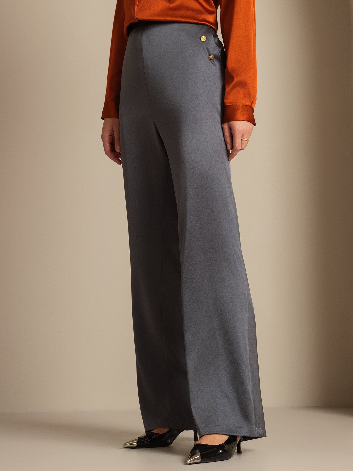 [Gris Foncé] SilkSilky-FR 19Momme Soie Womens Pants 005,