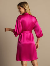[Rose Rouge] SilkSilky-FR 3/4 Sleeve Femme Peignoir 002