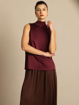 [Rouge Foncé] SilkSilky-FR 19Momme Sans manches Col Haut Blouse 007