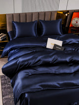 [Bleu Foncé] SilkSilky-FR Parure de Lit Soie 004