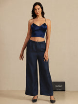[Bleu Foncé] SilkSilky-FR Spaghetti Strap V Neck Top À Fines Brides 007