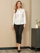 [Blanc] SilkSilky-FR Long Sleeve Lapel Collar Femme Chemise 005