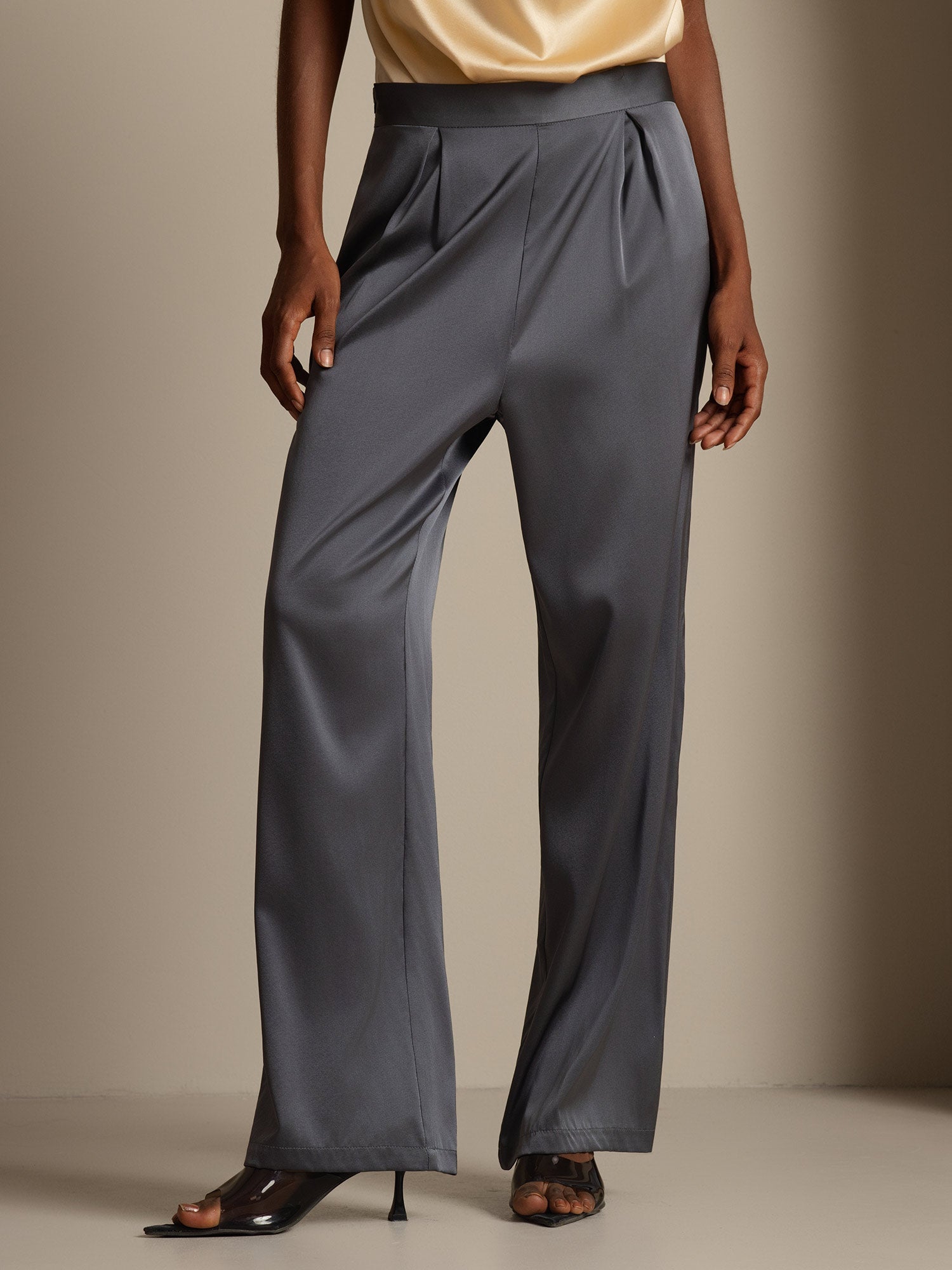 [Gris Foncé] SilkSilky-FR 19Momme Soie Womens Pants 003,