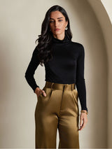 [Noir] SilkSilky-FR Manches longues Col Roulé Femme T-Shirt 005