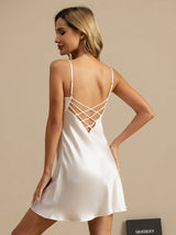 [Blanc] SilkSilky-FR Sleeveless V Neck Chemises de nuit 001