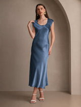 [Bleu Canard Véritable] SilkSilky-FR Cap Sleeve Robes 003