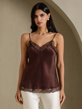 [Brun] SilkSilky-FR Spaghetti Strap V Neck Top À Fines Brides 001