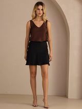 [Café] SilkSilky-FR Sleeveless V Neck Top À Fines Brides 006