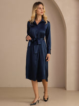 [Bleu Foncé] SilkSilky-FR Long Sleeve Lapel Collar Robes 007