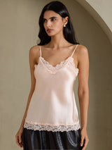 [Rose] SilkSilky-FR Spaghetti Strap V Neck Top À Fines Brides 001