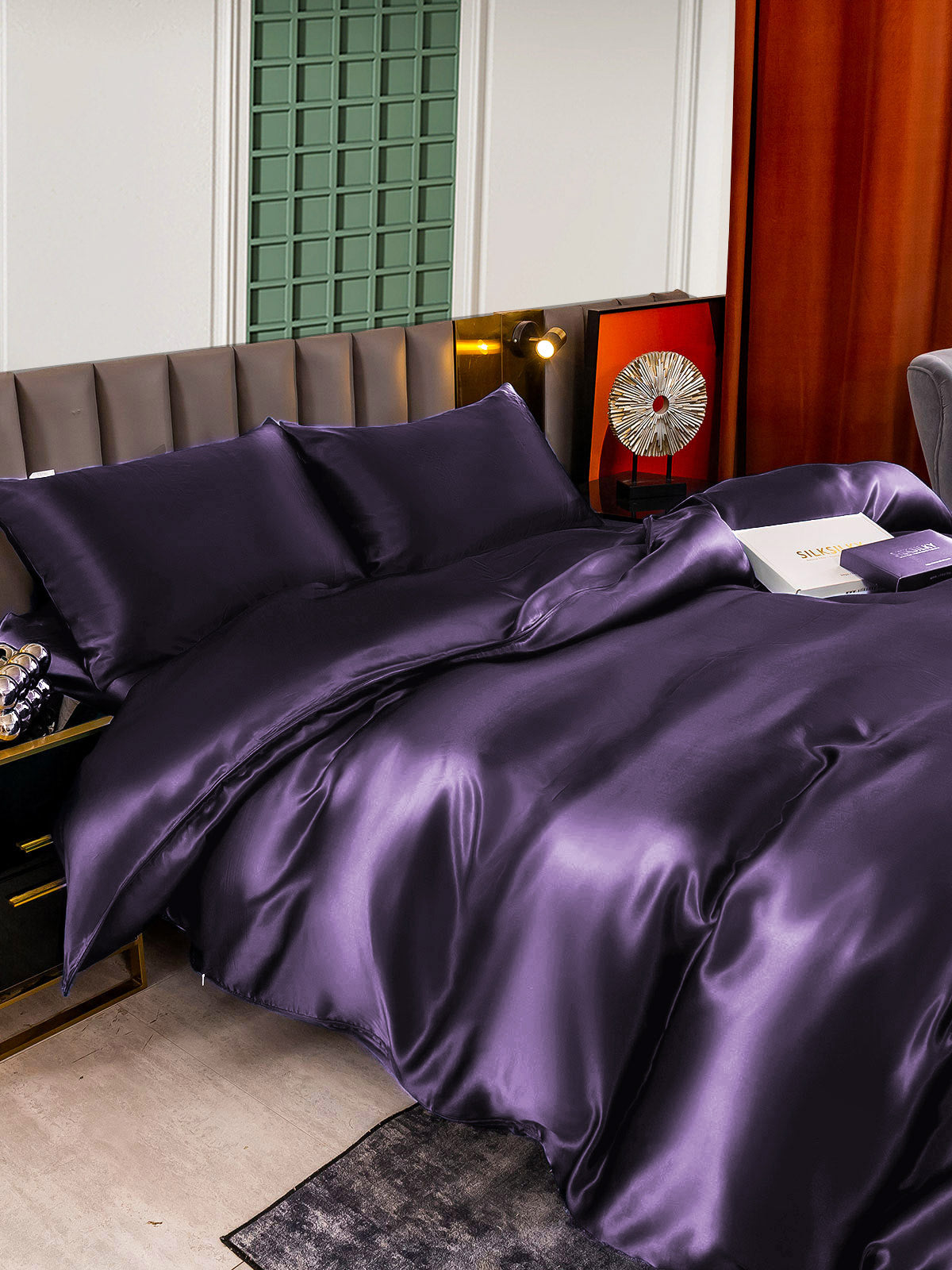 [Violet Foncé] SilkSilky-FR 22Momme Pure Soie Bedding Set 006,