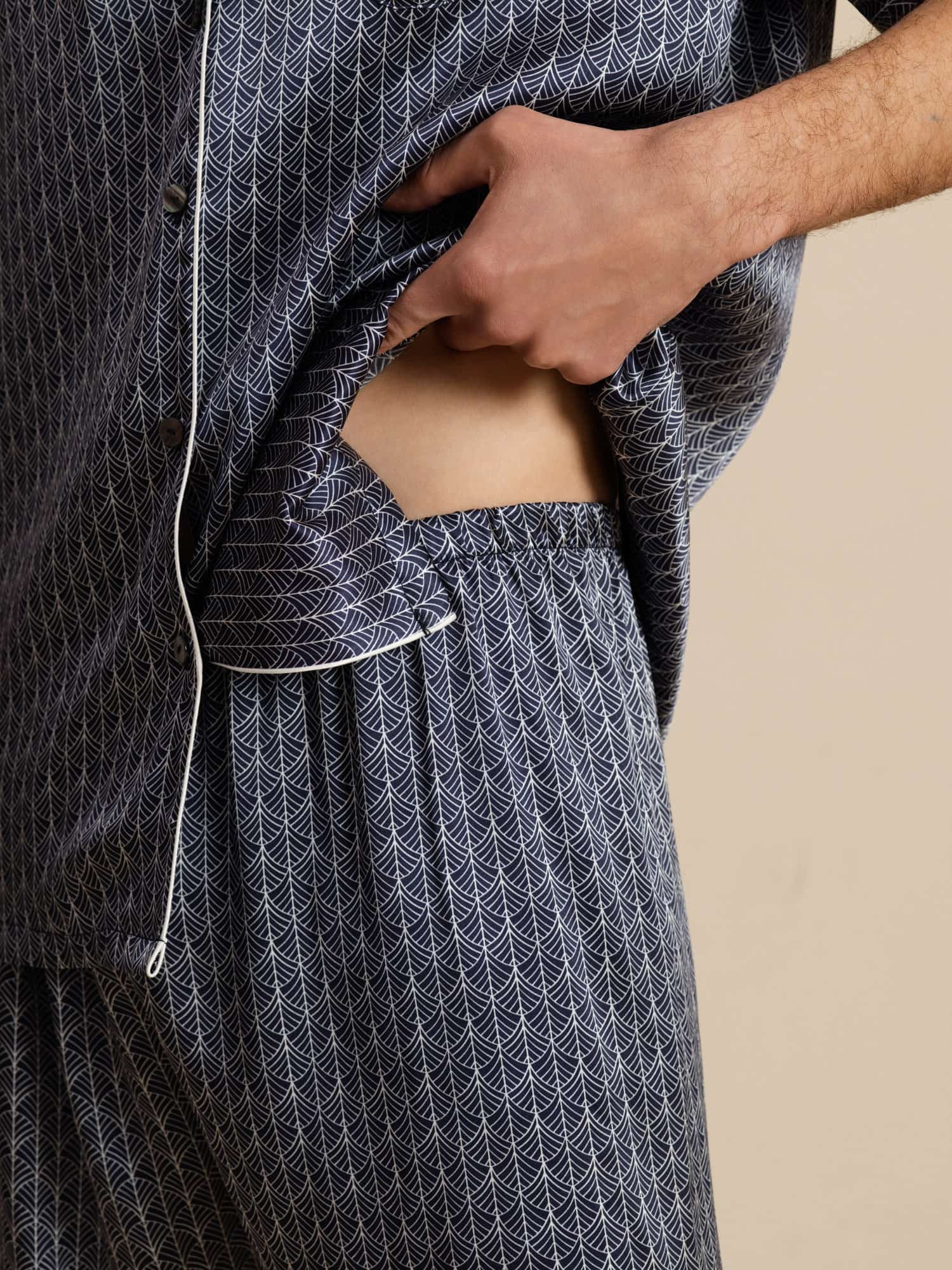[Ginkgo Marine] SilkSilky-FR Manches courtes Col Cranté Homme Pyjamas 008