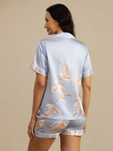 [Bleu Clair] SilkSilky-FR Short Sleeve Lapel Collar Femme Pyjamas 002