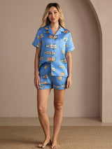 [Poisson Bleu] SilkSilky-FR Short Sleeve Lapel Collar Femme Pyjamas 005