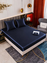 [Bleu Foncé] SilkSilky-FR Parure de Lit Soie 001