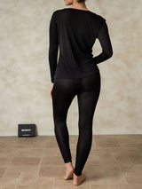 [Noir] SilkSilky-FR Manches longues Col Rond Sous Vêtements Longs Femme 002