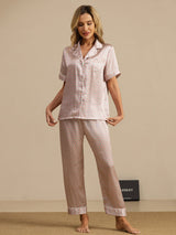 [Rose Cœur Geo] SilkSilky-FR Short Sleeve Lapel Collar Femme Pyjamas 005