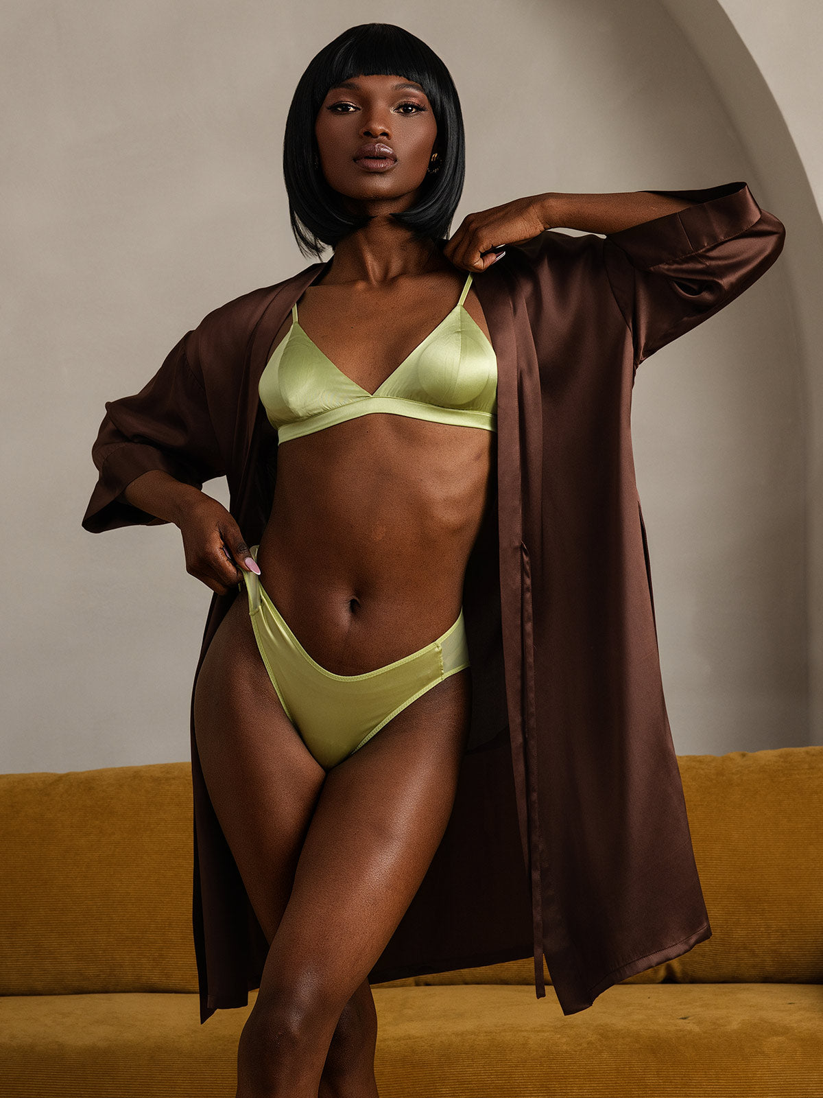 [Café] SilkSilky-FR Pure Soie Womens Robe 003