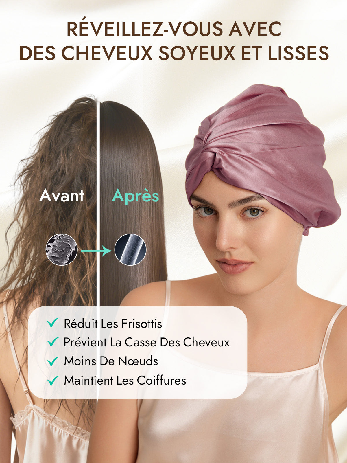 [Mauve Pâle] SilkSilky-FR 22Momme Pure Soie Sleep Cap 003