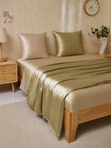 [Beige+Kaki] SilkSilky-FR Parure de Lit Soie 002