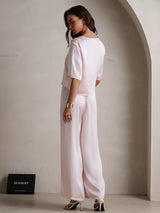 [Rose] SilkSilky-FR Half Sleeve Round Neck Femme Pyjamas 002