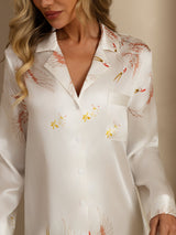 [Blanc] SilkSilky-FR 19Momme Manches longues Col Cranté Chemise pour dormir 004
