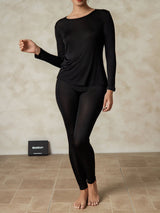 [Noir] SilkSilky-FR Manches longues Col Rond Sous Vêtements Longs Femme 003