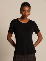 [Noir] SilkSilky-FR Manches courtes Col Rond Femme T-Shirt 007
