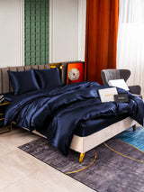 [Bleu Foncé] SilkSilky-FR Parure de Lit Soie 002