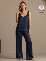 [Bleu Foncé] SilkSilky-FR 19Momme Sans manches Encolure Dégagée Femme Pyjamas 001