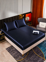 [Bleu Foncé] SilkSilky-FR Parure de Lit Soie 002
