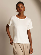 [Blanc] SilkSilky-FR Manches courtes Col Rond Femme T-Shirt 003
