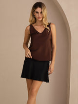 [Café] SilkSilky-FR Sleeveless V Neck Top À Fines Brides 005