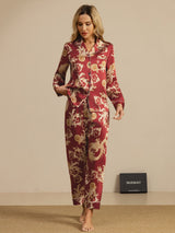 [Dragon Bordeaux] SilkSilky-FR Long Sleeve Lapel Collar Femme Pyjamas 007
