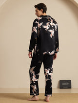 [Noir] SilkSilky-FR Long Sleeve Lapel Collar Homme Pyjamas 002