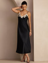 [Noir] SilkSilky-FR Sleeveless V Neck Robes 006