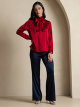 [Rouge Vineux] SilkSilky-FR Long Sleeve High Neck Blouse 006