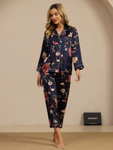 [Floral Marine] SilkSilky-FR Long Sleeve Lapel Collar Femme Pyjamas 004