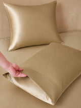 [Beige+Kaki] SilkSilky-FR Parure de Lit Soie 005
