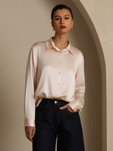[Rose Clair] SilkSilky-FR Long Sleeve Lapel Collar Femme Chemise 007
