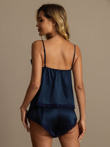 [Bleu Foncé] SilkSilky-FR Sleeveless V Neck Ensemble Camisole 002